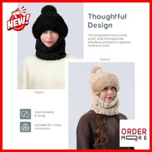 Fleece-Lined Winter Beanie Scarf Face Mask Set for Women Men main image 3
